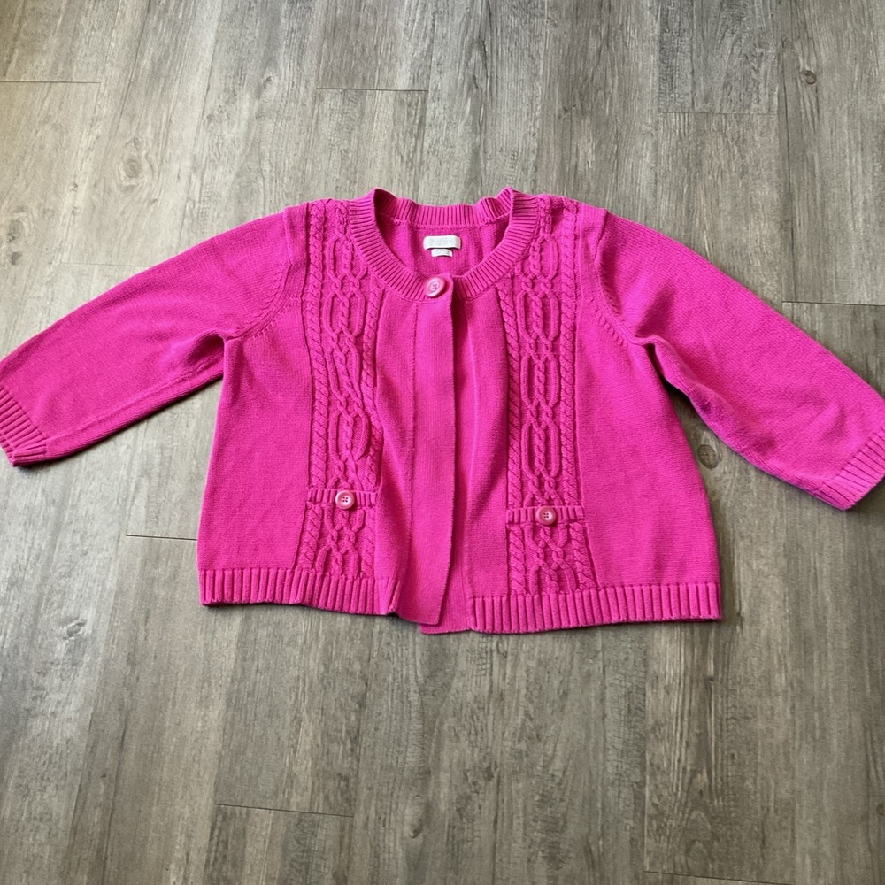 Van Heusen For Her Fuchsia Pink Cable Knit Cardigan Sweater XL Cotton